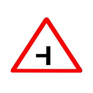 LADWA Side Road Left Cautionary Retro Reflective Road Signage - 600 mm Triangle (Red White, Aluminum Composite Panel)