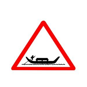 LADWA Ferry Cautionary Retro Reflective Road Signage - 600 mm Triangle (Red White, Aluminum Composite Panel)