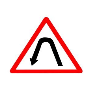 LADWA Left Hair Pin Bend Cautionary Retro Reflective Road Signage - 600 mm Triangle (Red White, Aluminum Composite Panel)