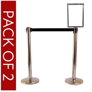 LADWA Set of 2 Q Manager, 202 Grade Extendable 2.25 mtr Hook Type Stanchions Barrier Accessories Steel Barricade, Que Manager with A4 Sign Plate - Black Tape