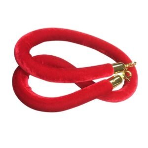 LADWA 1.5m Crowd Control Rope Divider with Chrome Plated Hooks, Red Velvet Stanchion Rope, Queue Manager Partition Barrier, 1pc Golden Hooks