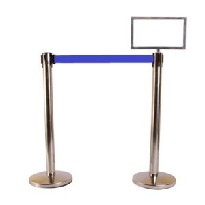 LADWA Set of 2 Q Manager, 202 Grade Extendable 2.25 mtr Hook Type Stanchions Barrier Accessories Steel Barricade, Que Manager with A3 Sign Plate - Blue Tape