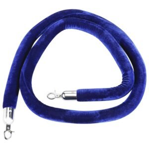 LADWA 1.5m Crowd Control Rope Divider with Chrome Plated Hooks, Blue Velvet Stanchion Rope, Queue Manager Partition Barrier, 1pc Silver Hooks
