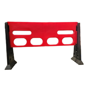 red color safety barricade with water & sand fill legs| barricade| traffic barricade| road barrier