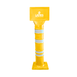 LADWA Bollard Road Barricade, 350x350x1500mm, High Visibility with Default Logo Sign Board - Yellow